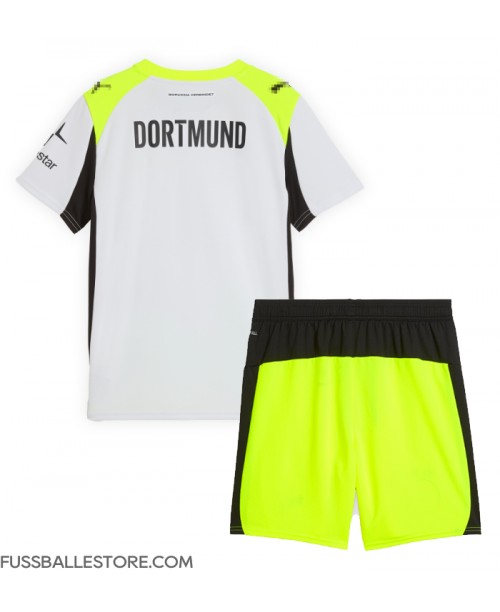 Günstige Borussia Dortmund Auswärts Trikotsatzt Kinder 2025-26 Kurzarm (+ Kurze Hosen)